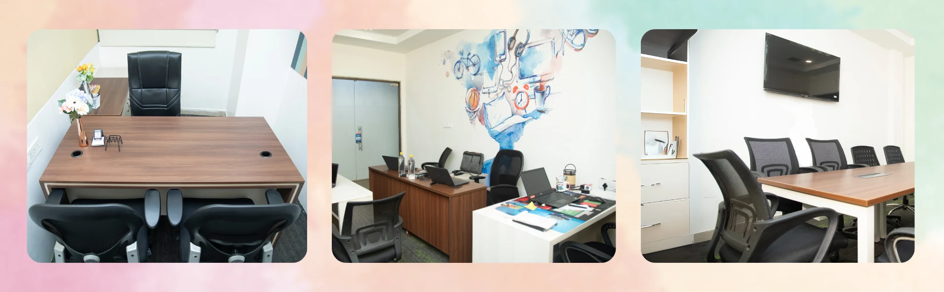 Modern coworking space in Bhubaneswar featuring professionals working at ergonomic desks, brainstorming in a collaborative environment with natural lighting.